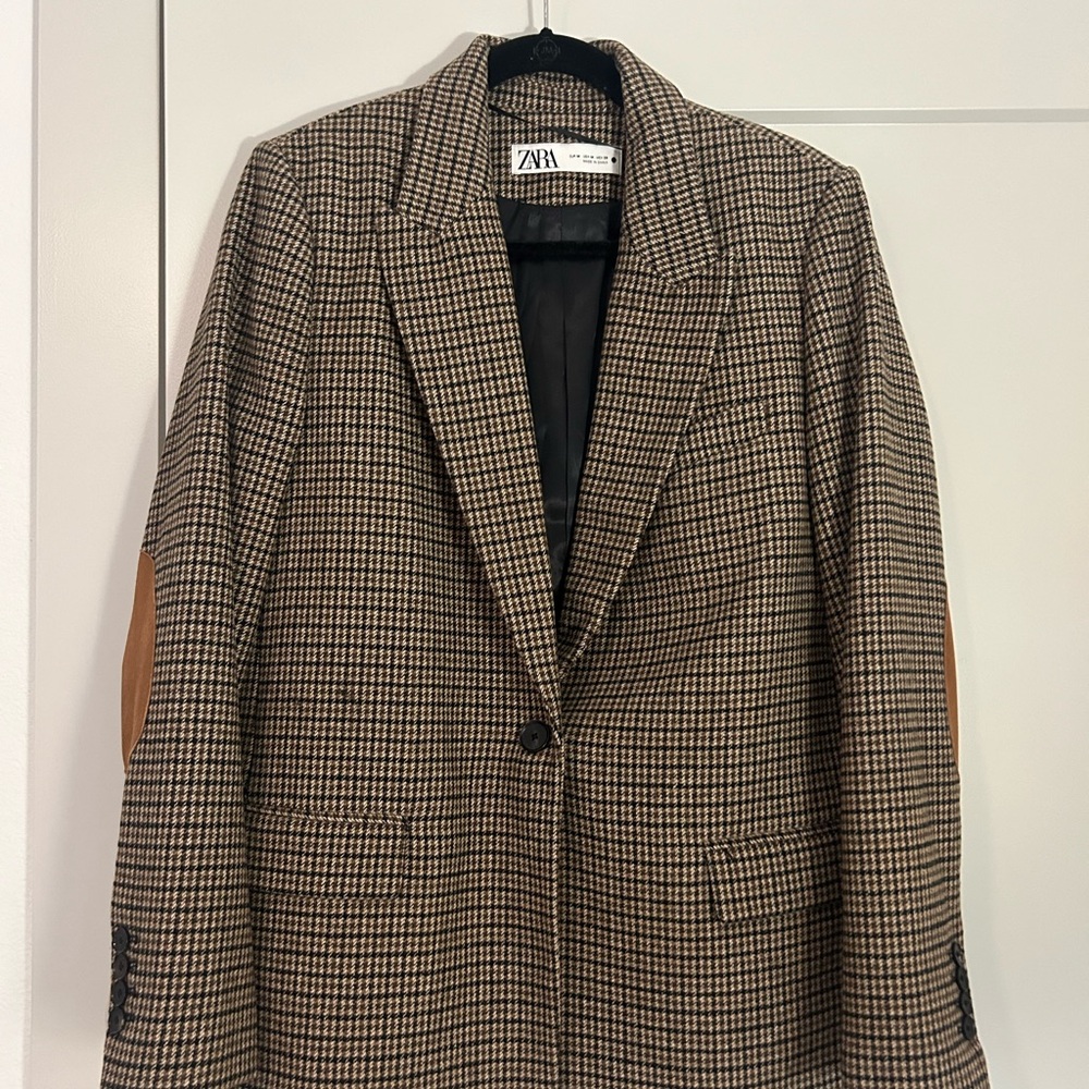 Zara Brown Houndstooth Blazer